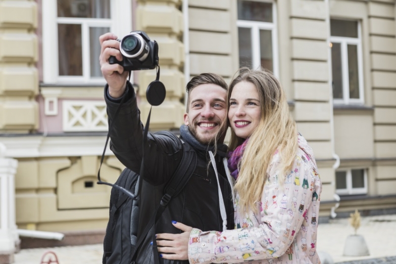 Couple taking a selfie.